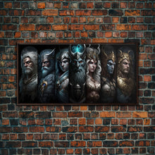 Load image into Gallery viewer, The Æsir, Aesir, Old Norse Gods, Framed Canvas Print, Norse Mythology, Scandinavian Mythology Fantasy Art
