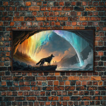 Load image into Gallery viewer, Fenrir, Mythological Wolf, With Bifrost. Norse Mythology Fantasy Art, Framed Canvas Print, Nordic Art
