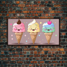 Load image into Gallery viewer, Ice Cream Wall Art, Framed Canvas Print, Cute Kawaii Art, Anime Style Wall Art, Ice Cream Parlor Art, Ice Cream Shop
