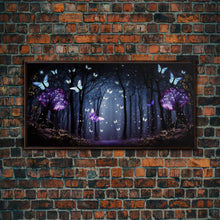 Carregar imagem no visualizador da galeria, Glowing Butterflies, Framed Canvas Print, Fantasy Decor, High Fantasy Canvas Art, Fairy Forest
