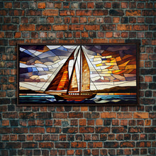 Carregar imagem no visualizador da galeria, Art Deco Stained Glass Sail Boat Wall Art | Framed Canvas Print | Nautical Art | Seascape Art | Beach House Decor
