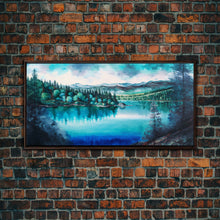 Load image into Gallery viewer, Blue Lake Art | Framed Canvas Print | Blue Lake Painting | Oregon Lake House Decor | Guest Room Landscape Painting | Cascade Lakes Painting
