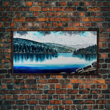Load image into Gallery viewer, Blue Lake Art | Framed Canvas Print | Blue Lake Painting | Oregon Lake House Decor | Guest Room Landscape Painting | Diamond Lake Painting
