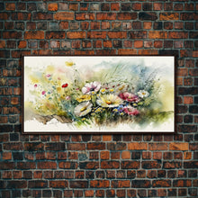 Carregar imagem no visualizador da galeria, Abstract Watercolor Wildflower Meadow Painting, Canvas Print, Colorful Botanical Art Prints, Abstract flower Art, Extra Large Painting
