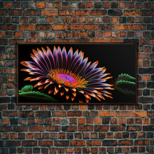 Load image into Gallery viewer, Neon Flowers Wall Art, Framed Canvas Print, Original Flower Painting, Mother's Day Gift, Floral Decor, Black Background Flower Art
