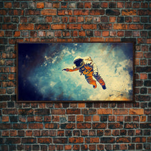 Carregar imagem no visualizador da galeria, Astronaut In Space Wall Decor, Galaxy Wall Art, Outer Space Wall Art, Panoramic Wall Decor, Canvas Print, Wall Art, Framed Canvas Art
