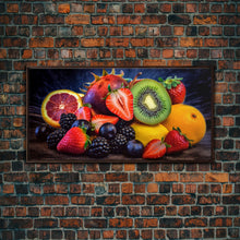 Cargar imagen en el visor de la galería, Fruits Wall Art, Food Art, Berries, Kiwi, Orange, Kitchen Wall Decor, Panoramic Wall Decor, Canvas Print, Wall Art, Framed Canvas Art
