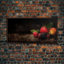 Cargar imagen en el visor de la galería, Fruits Wall Art, Food Art, Strawberries, Peach, Kitchen Wall Decor, Panoramic Wall Decor, Canvas Print, Wall Art, Framed Canvas Art
