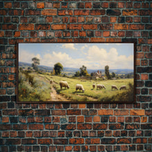 Load image into Gallery viewer, Countryside Painting, Sheep Wall Art, Farm Animals, Farm Art, Panoramic Art, Wall Art, Canvas Art, Landscape Art, Farmhouse Wall Art
