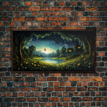 Load image into Gallery viewer, Enchanted Forest, Wildflower Meadow, Butterfly Art, Panoramic Art, Wall Art, Canvas Art, Landscape Art, Landscape Print, Nursery Wall Art
