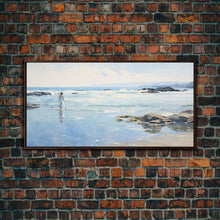Carregar imagem no visualizador da galeria, Beach Art, Framed Canvas Print, Wall Art, Woman On The Beach, Oil Painting Abstract Landscape Art, Beach House Art, Beach Painting

