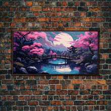 Load image into Gallery viewer, Japanese Art- Wabi Sabi Style Japanese Synthwave Pagoda, Game Room Art, Framed Canvas Print, Framed Art, Framed Painting, Retro Aesthetic

