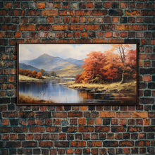 Carregar imagem no visualizador da galeria, Autumn By The Lake, Framed Canvas Print, Original Landscape Painting, Fall Decor, Boho Minimalist Farmhouse Decor, Rustic Art
