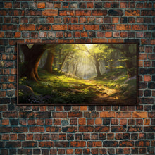 Cargar imagen en el visor de la galería, Forest Wall Art, Trees Art Print, Enchanted Forest, Panoramic Art, Wall Art, Canvas Art, Landscape Art Print, Game Room Décor, Cozy Gift
