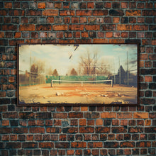 Carregar imagem no visualizador da galeria, An Abandoned Tennis Court - Old Found Footage Photography - Framed Canvas Print - Urban Decay - Vaporwave Wall Art
