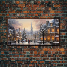 Cargar imagen en el visor de la galería, Christmas Village Winter Wonderland Canvas Print, Framed Wall Art, Christmas Decor, Retro Christmas Oil Painting, Christmas Art
