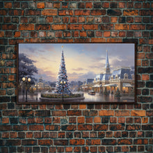 Cargar imagen en el visor de la galería, Christmas Decor Handmade, Framed Canvas Print, Beautiful Winter Wonderland Christmas Village, Christmas Tree Art
