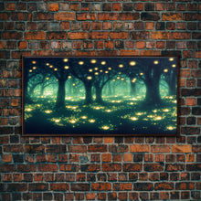 Cargar imagen en el visor de la galería, Fireflies At Night In A Fantasy Forest,  Framed Ready To Hang Canvas Print, beautiful wall art, guest room decor
