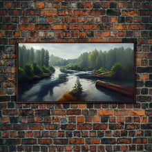 Cargar imagen en el visor de la galería, Flowing River wall decor, ready to hang canvas print wall art, blue river cabin art, lake house art
