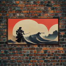 Load image into Gallery viewer, Japanese Samurai Fighting A Tidal Wave, ready to hang canvas print wall art, framed canvas wall art, mancave decor
