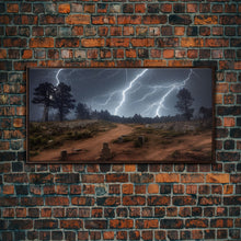 Carregar imagem no visualizador da galeria, Gloomy Haunted Graveyard At Night, Lightning Storm, Halloween Cemetery Art, ready to hang canvas print wall art

