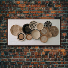 Load image into Gallery viewer, Basket Wall Decor Framed Canvas Print, Boho Wall Art, Wicker Round Bowl Art, Wicker Wall Art Print
