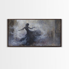 Carregar imagem no visualizador da galeria, Ballerina Dancing In The Fog, Framed Canvas Print, Halloween Decor, Macabre Dark Academia Wall Art
