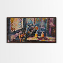 Carregar imagem no visualizador da galeria, Funny Werewolf Having a Cheeseburger in a diner, framed canvas print, halloween decor
