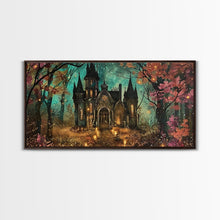 Load image into Gallery viewer, Haunted House In The Woods, Framed Canvas Print, Spooky Wall Art, Spooky Season, Halloween Products, Halloween Unique Gift
