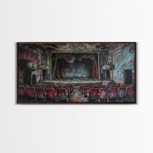 Load image into Gallery viewer, Creepy Abandoned Theater, Framed Canvas Print, Macabre Theatre, Dark Academia, Halloween Decor, Spooky Seasonal Wall Art
