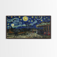 Load image into Gallery viewer, Spooky Haunted Carnival, Framed Canvas Print, Starry Night Inspired Spooky Season Wall Art, Halloween Prop
