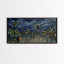 Load image into Gallery viewer, Spooky Haunted Carnival, Framed Canvas Print, Starry Night Inspired Spooky Season Wall Art, Halloween Prop
