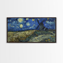 Load image into Gallery viewer, Starry Night Inspired Haunted Wind Mill, Framed Canvas Print, Spooky Halloween Wall Art
