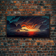 Carregar imagem no visualizador da galeria, Abstract art deco sunset canvas print, sunset over the vast ocean, living room art
