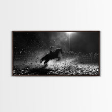 Carregar imagem no visualizador da galeria, Action-Packed Rodeo Night Scene with Cowboy and Horse, Ideal for Framed Canvas Print, Living Room Wall Art, Perfect Bedroom Decor
