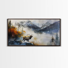 Load image into Gallery viewer, Majestic Elk in Misty Mountains, Framed Canvas Print, Perfect for Living Room Art, Rustic Bedroom Decor, Nature Wall Art, Wildlife Scene
