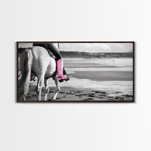 Carregar imagem no visualizador da galeria, Beach Horseback Rider with Pink Boots, Delightful Framed Canvas Print, Ideal for Living Room or Bedroom Wall Art
