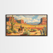 Load image into Gallery viewer, Cowboy in Desert Valley, Framed Canvas Print for Rustic Living Room Decor, Western Art for Home and Bedroom Decoration
