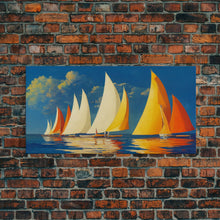 Carregar imagem no visualizador da galeria, Art Deco Sailboats, Sailing Art, Sailing on the open sea, Wall Decor, Ready To Hang Framed Canvas Print, Oversize Wall Art
