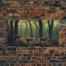 Load image into Gallery viewer, Does in a majestic forest, whitetail deer art, framed canvas print, ready to hang framed wall art
