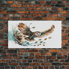 Carregar imagem no visualizador da galeria, Flying owl with trees, leaves, forest double exposure, nature animal, owl illusion art, wrapped framed canvas print, office wall art
