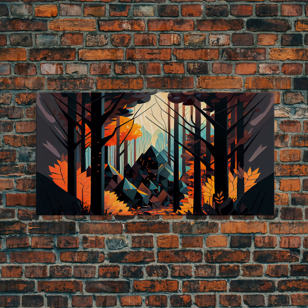 Forest fire seen through a kaleidoscope, framed canvas print, wall art