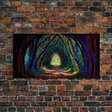 Load image into Gallery viewer, The Path through The Trees, Fantasy Art, Framed Canvas Print, RPG concept Art, Magical glowing forest
