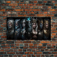 Load image into Gallery viewer, The Æsir, Aesir, Old Norse Gods, Framed Canvas Print, Norse Mythology, Scandinavian Mythology Fantasy Art
