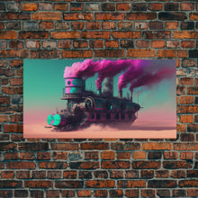 Carregar imagem no visualizador da galeria, Futuristic Steampunk / Cyberpunk Mashup Art, Steampunk Riverboat In A Desert, Framed Canvas Print, Scifi Wildwest Decor
