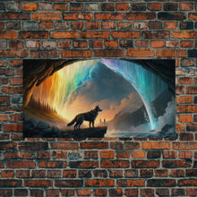 Load image into Gallery viewer, Fenrir, Mythological Wolf, With Bifrost. Norse Mythology Fantasy Art, Framed Canvas Print, Nordic Art
