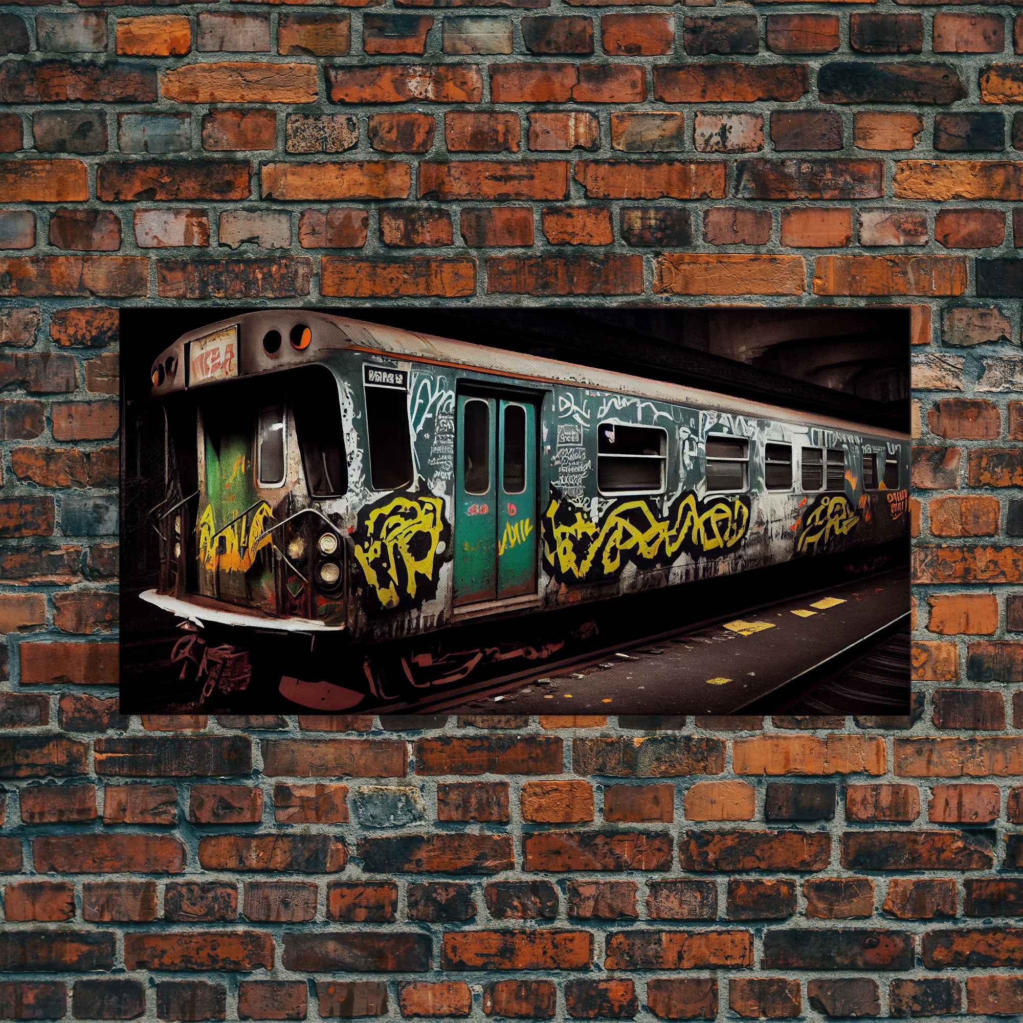 Graffiti Subway Car - Cool Wall Art -Framed Canvas Print - Unique Wall