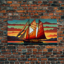 Carregar imagem no visualizador da galeria, Art Deco Stained Glass Sail Boat Wall Art | Framed Canvas Print | Nautical Art | Seascape Art | Beach House Decor
