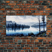 Load image into Gallery viewer, Blue Lagoon, Pacific Northwest Lake Art, Framed Canvas Print, Blue Wall Art, Watercolor Painting, Original Landscape Art Painting
