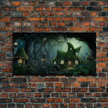 Load image into Gallery viewer, Gnome City, Wall Art, Fantasy Canvas Print, Framed Art, Tiny Gnome Houses On The Forest Floor
